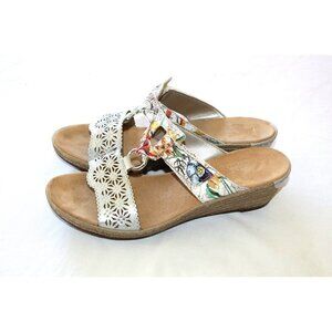 RIEKER Floral print white leather sandals Size 11 Slip On 62427-80 wedge hill